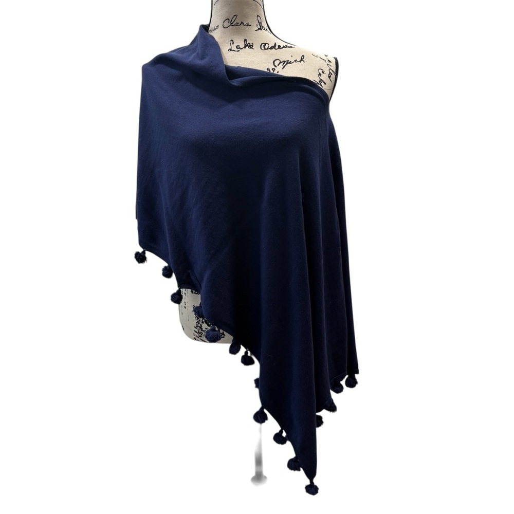 Caroline Grace Blue Tassel Scarf Poncho Topper One Size Nautical Beach Coastal